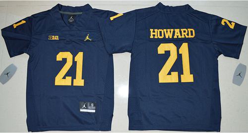 Wolverines #21 Desmond Howard Navy Blue Jordan Brand Stitched Youth NCAA Jersey - Click Image to Close